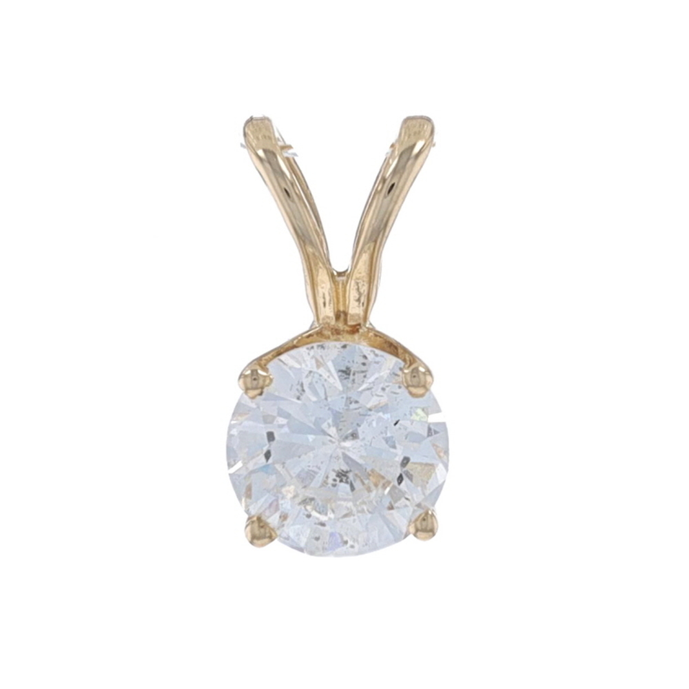 Yellow Gold Diamond Solitaire Pendant - 14k Round Brilliant .50ct